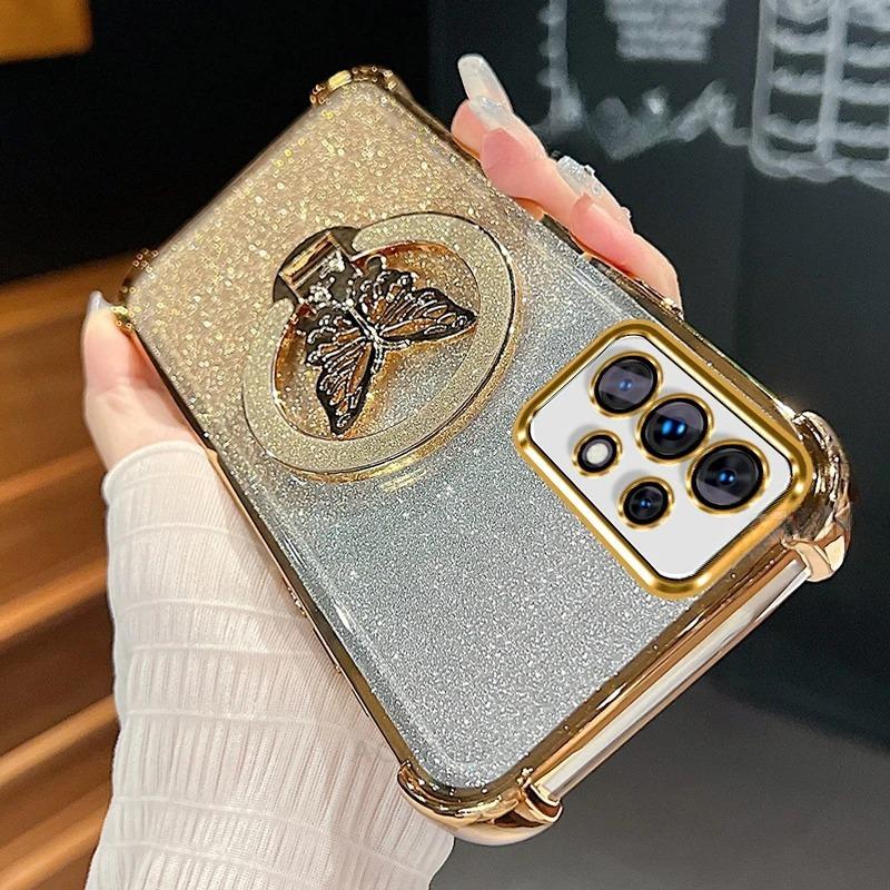 

Suitable for Samsung S25 Ultra Mobile Phone Case Plated Bow Bracket S24 Anti Fall A55 Gradient Flash Lens Film Samsung S25 FE