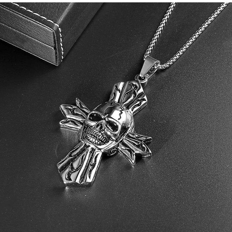Titanium Steel Punk Skull Cross Necklace Men's Pendant Rock Accessories Pendant