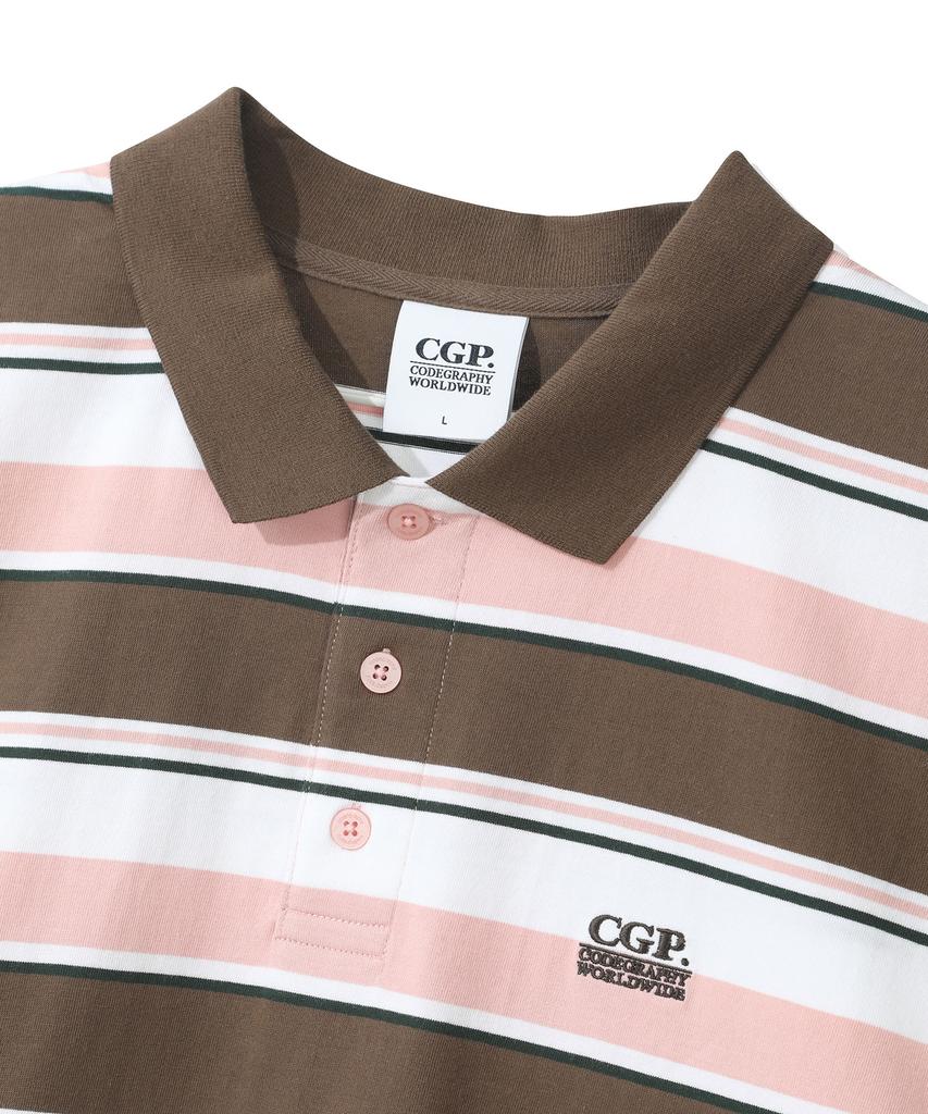 CGP Multi-Stripe Short-Sleeve Collared T-Shirt - Brown
