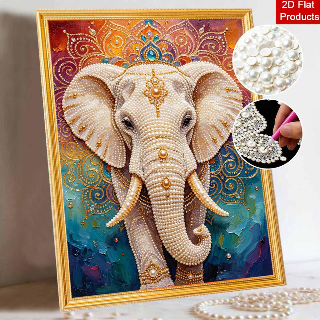5D Pearl Kit Majestic Elephant Pattern DIY Rhinestone Art Relaxing Handmade Ornament Home Wall Desktop Decoration for Beginners