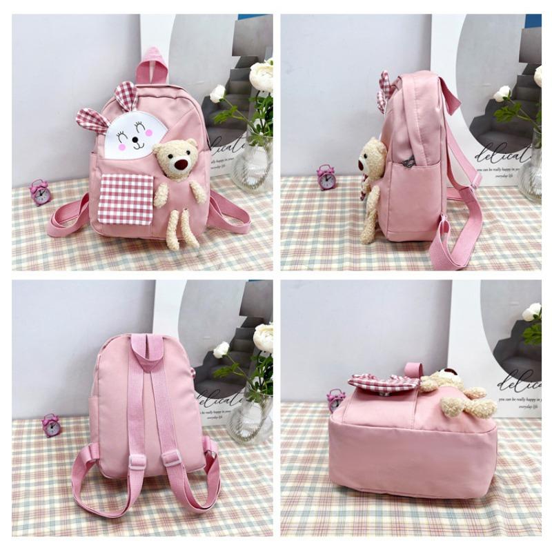 23x10x31cm Purple Kindergarten Children's Backpack Green Cub Stuffed Toy Rucksack Light Cute Rabbit Cartoon Girl Adjustable Shoulder Strap Knapsack