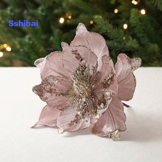 Glitter Artificial Flower Christmas Tree Decoration Vibrant Color Realistic Looking Easy To Hang Faux Flower Holiday Party Ornament