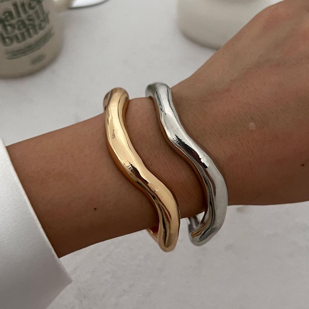 17KM Vintage Irregular Wide Cuff Bangles For Women Hip Hop Punk Gold Silver Color Geometric Metal Bracelets Fashion Jewelry Gift