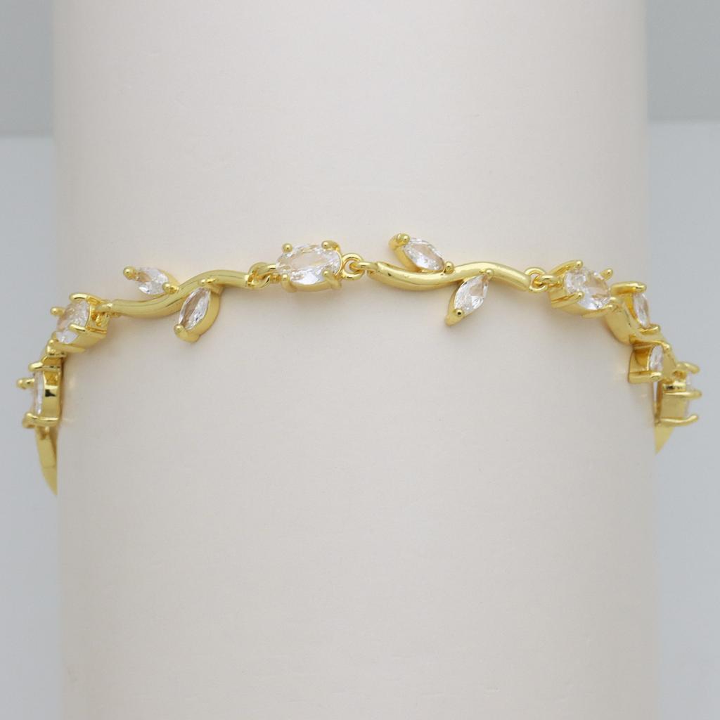 Plant Wind Flowers Blossom Zircon Copper Gold Plated Bracelet Bracelet