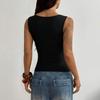 Women Sleeveless Square Neck Tank Top with Metal Eyelet Detail Fitted Casual Fashion Vest for Everyday Wear