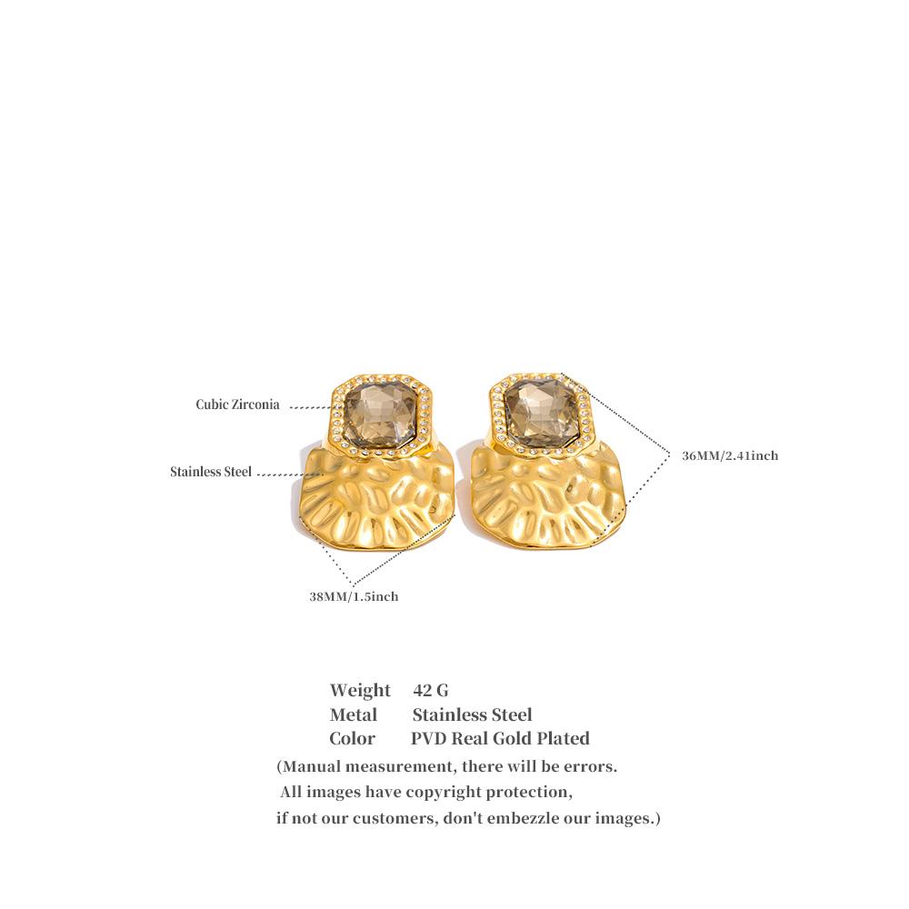 Eetit Gray Crystal Square Big Stud Earrings 18K Golden Plated Stainless Steel Trendy Statement Wear Jewelry Water Resistant