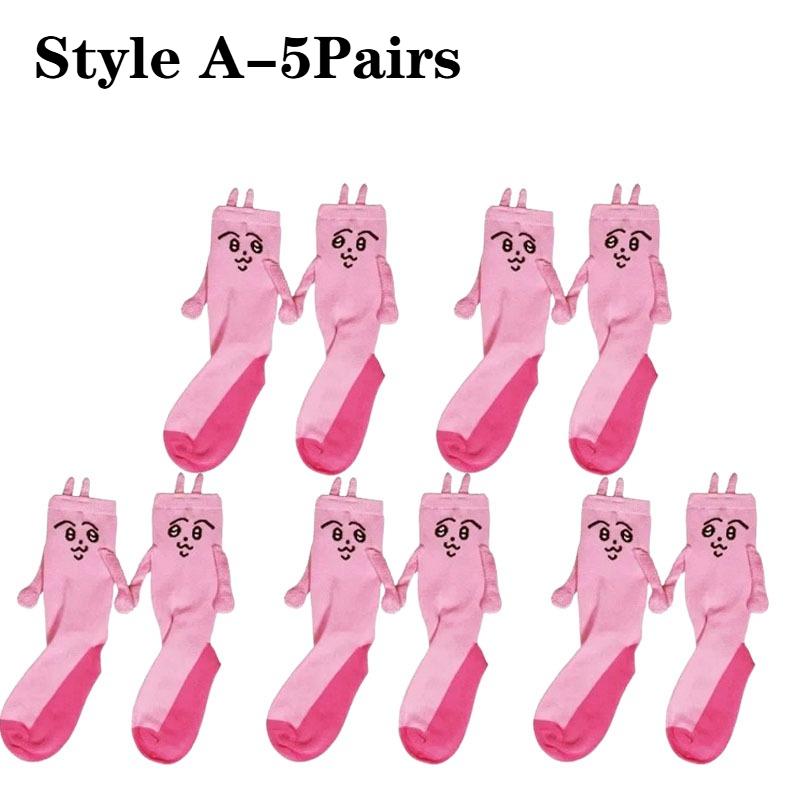 1-5Pairs Pink Bunny Magnetic Couple Socks Thin Mid Calf AutumnWinter Cute Hand Holding Anime Maternity WomenWarm Cozy Socks Gift