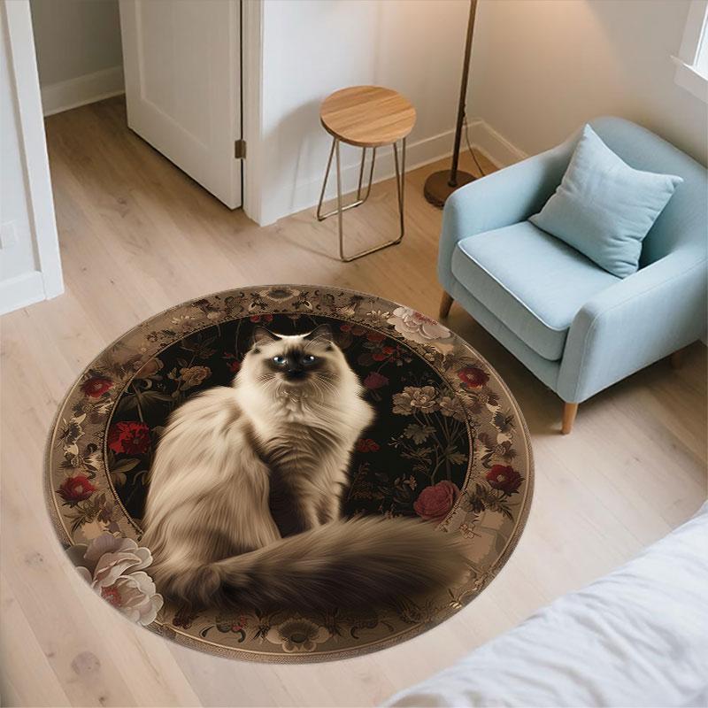 Cats & Vintage Flowers pattern round rug,Carpet Rug for Living Room Bedroom Playroom ,Non-slip Floor Mat,Holiday Gifts and Birthday Gifts.