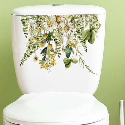 Toilet Sticker Long-lasting Green Plant Leaves Wall Sticker Beautiful Flower Decals for Toilet Home Decoration