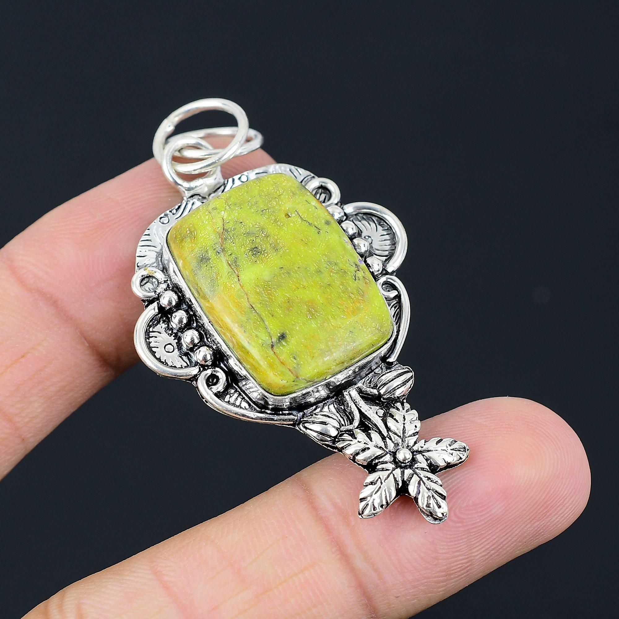 Natural Atlantisite Gemstone 925 Sterling Silver Pendant Flower For Women