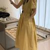 Summer French Short Sleeve Round Neck Dress Women Elegant Slimming Drawstring Long Dress