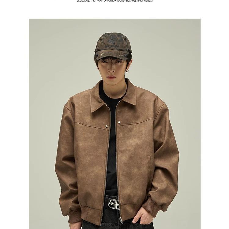 Men's High-End Brown Suede Retro Leather Lapel Jacket by Melaard