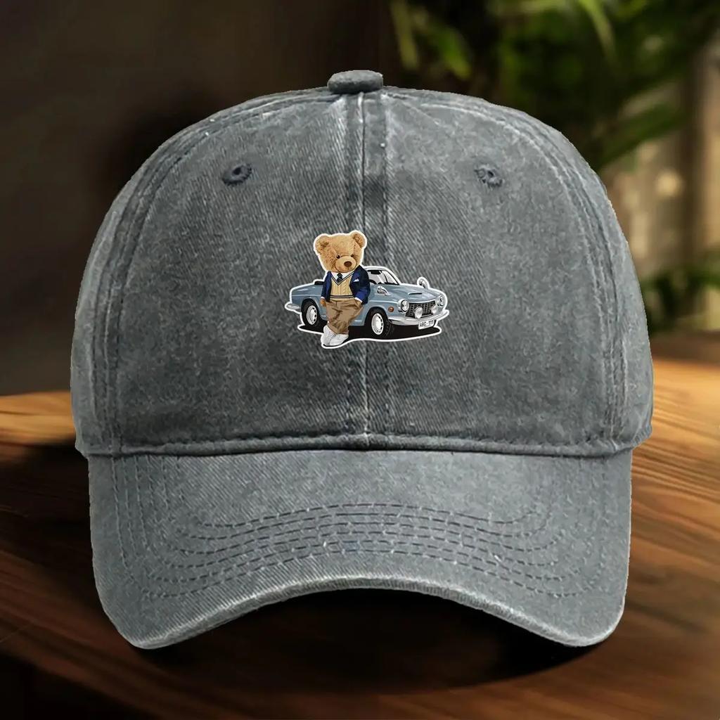 Bear Car Print Baseball Cap Animal Dad Hat Adjustable Sun Hat Men Women Urban Style Hiking Travel Sports Hat Sun Protection