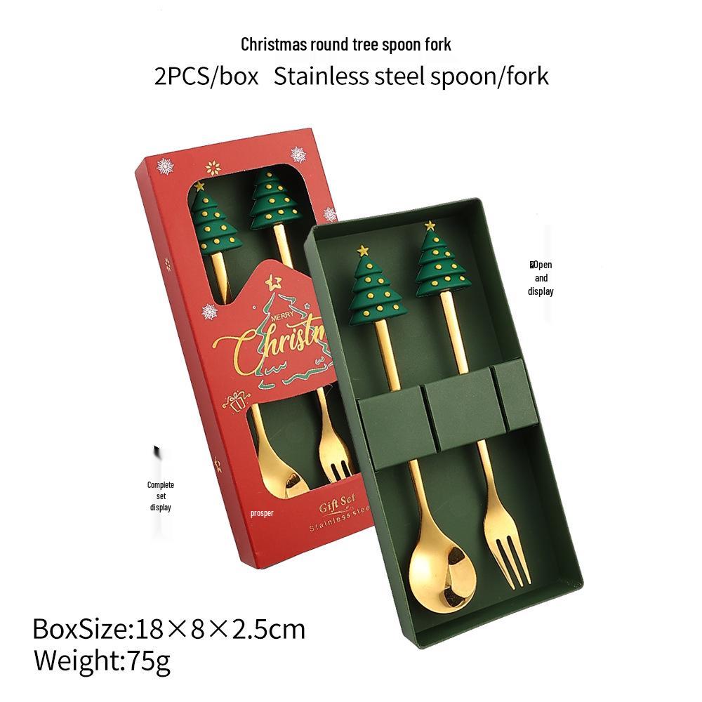 Christmas Tree Spoon & Fork Set – Santa Claus Holiday Gift