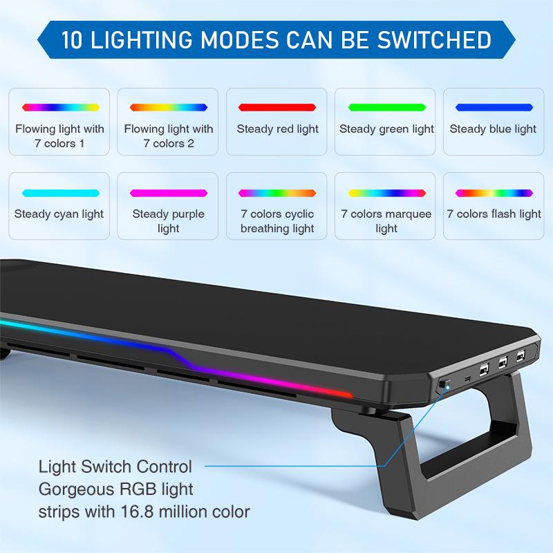 Ergonomic RGB Laptop Stand with Two-Level Riser & Desk Mat