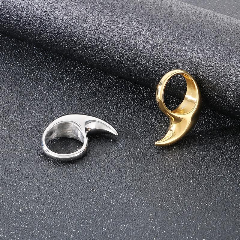 Kalen Creative Gold Color Men's Ring Hip Hop Shiny Stainless Steel Jewelry Chunky Curved Hook 6 Charms Finger Accessories Gift
