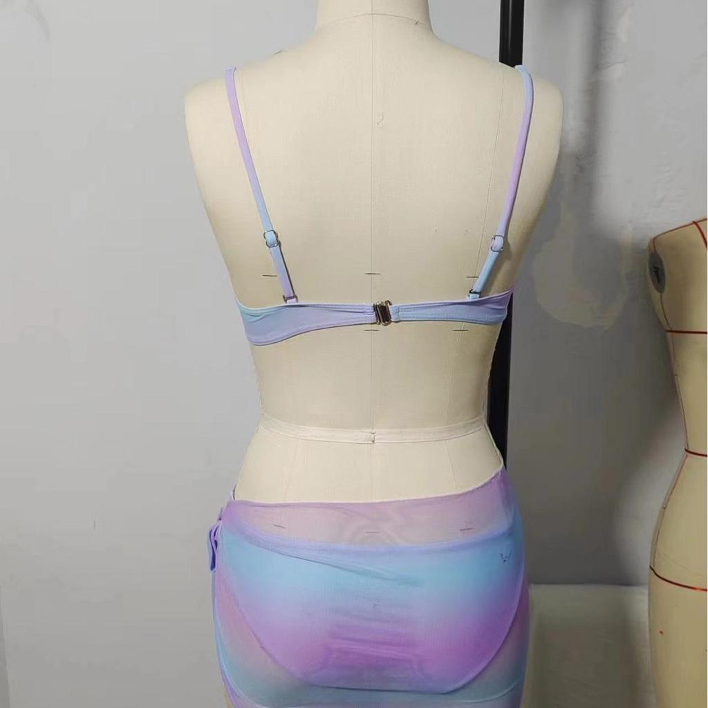 2024 Trendy European & American Shell Hard Cup Sexy Three-Piece Beach Swimsuit