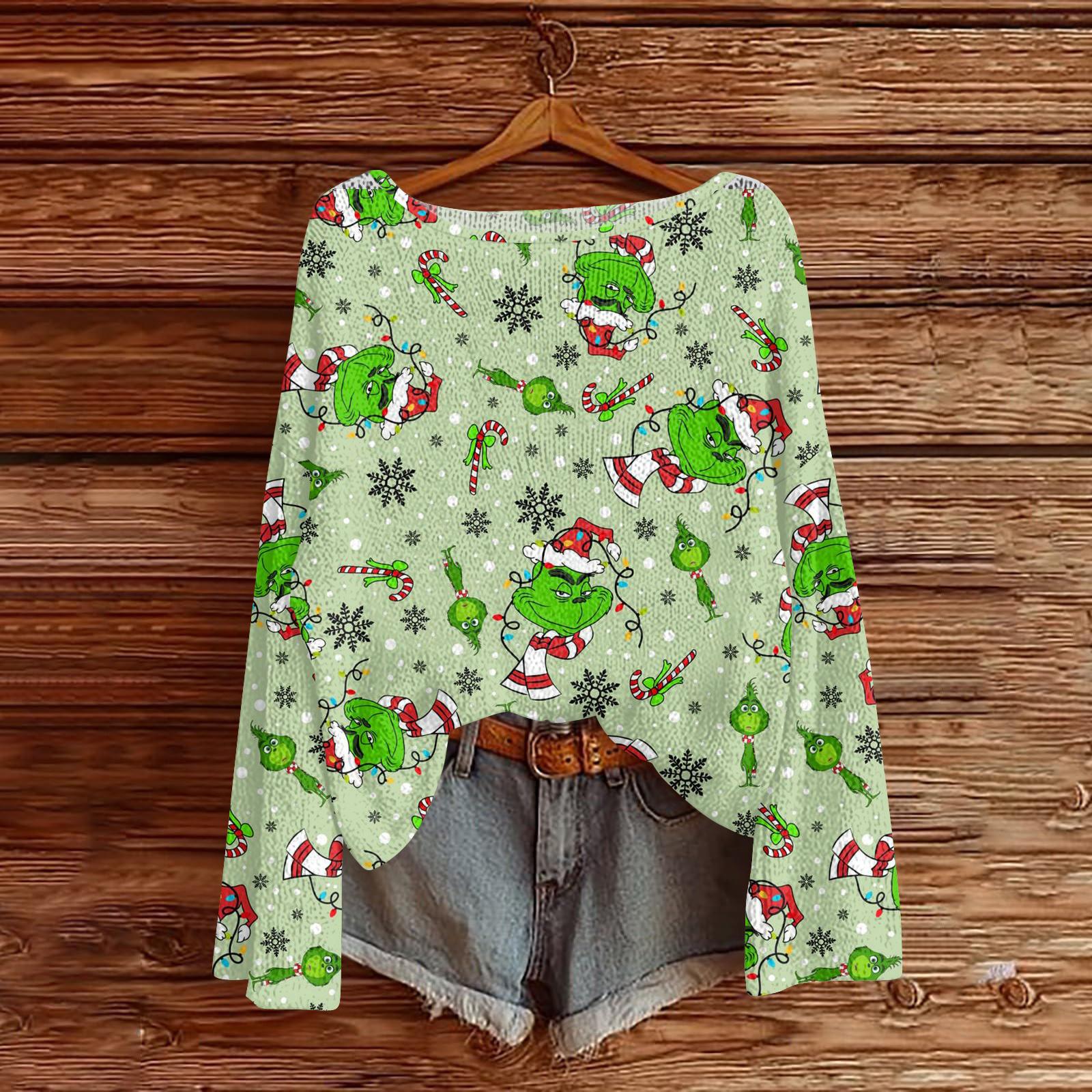 

Рождественские толстовки для женщин Вязаный свитер Милая рубашка Осенний свитер с круглым вырезом Топы L