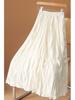 Apricot A-line Pleated Skirt for Women - High Waist, Large Swing, Mid-length Spring/Summer 2025