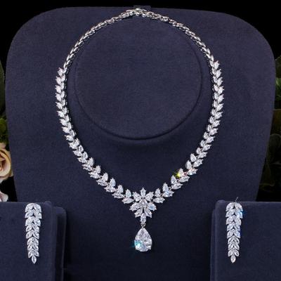 T0156 Bridal 3A Zircon Necklace Earrings Two-Piece Set, Noble Dress Accessories