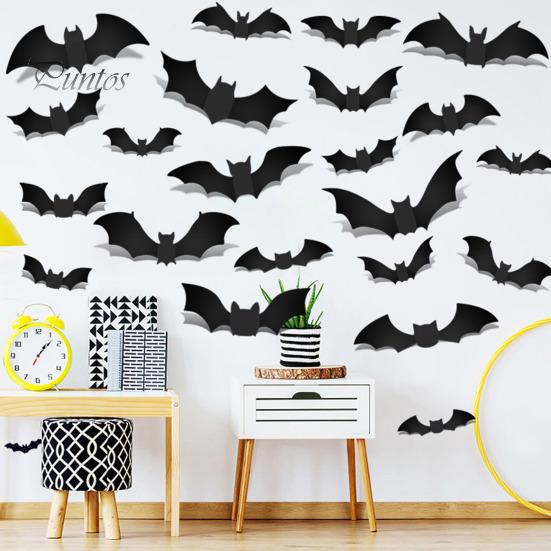 Hanging Bat Decorations LED Wall Sticker Lighted 3D Decorative Stickers Removable Realistic Flying Decor PVC Window Decals for Bedroom Door Halloween
