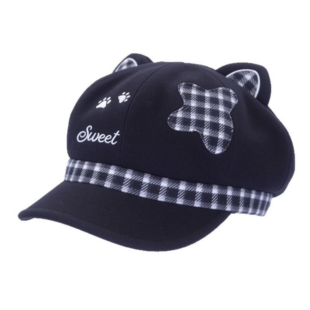 Cat Paw Pattern Women Octagonal Hat Japanese Style Newsboy Hat Cat Ears Beret Cap Emo Grunge