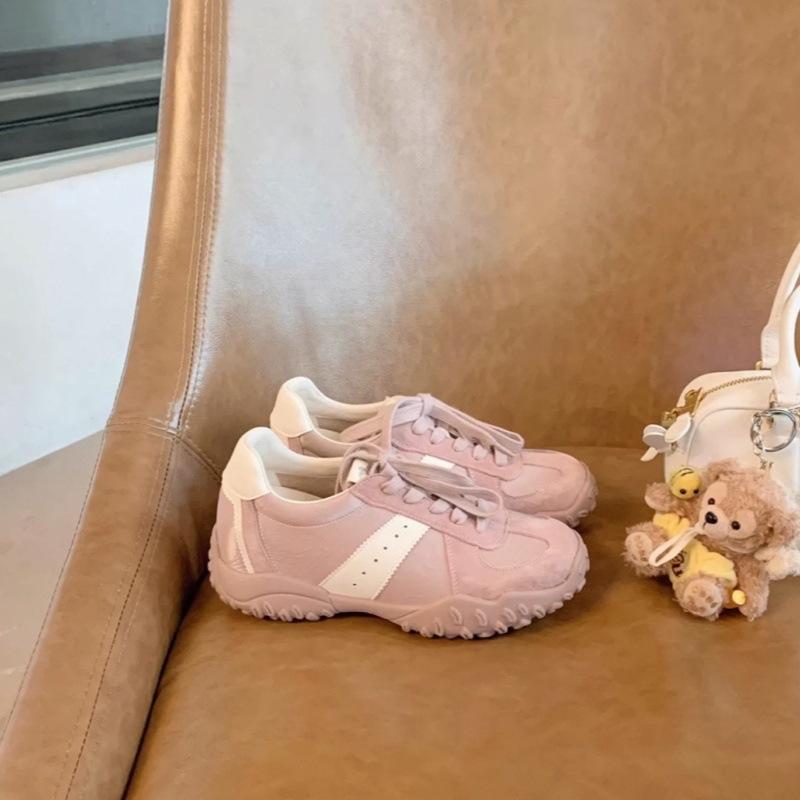 

Leather retro women s spring and summer new color matching versatile casual sports shoes inner height increase women 40 рожевий