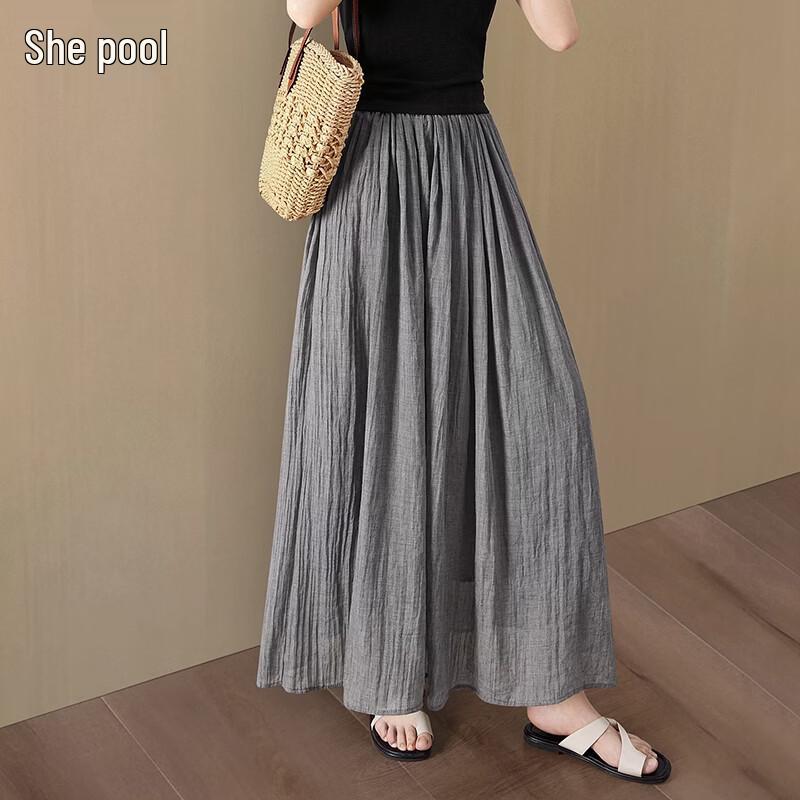 Women s High Waist Pleated A-Line Maxi Skirt M