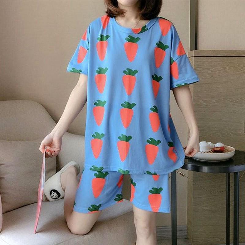 Women's Summer Cartoon Pajama Set - Cute Korean Style Christmas Short Sleeve & Shorts Homewear