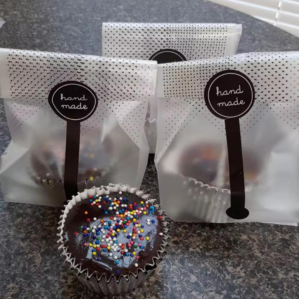 50pcs Transparent Black Dot Candy Bags Frosted Bread Wrapping Bags Cellophane Bags Friends