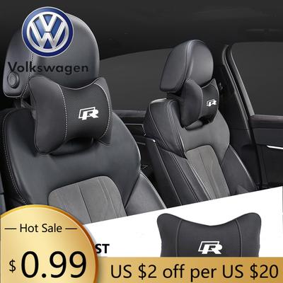 For VOLKSWAGEN VW 1Pcs Car Seat Headrest Auto Logo Neck Pillow For Volkswagen R Caddy Golf Passat Tiguan Jetta Beetle Atlas T-RO