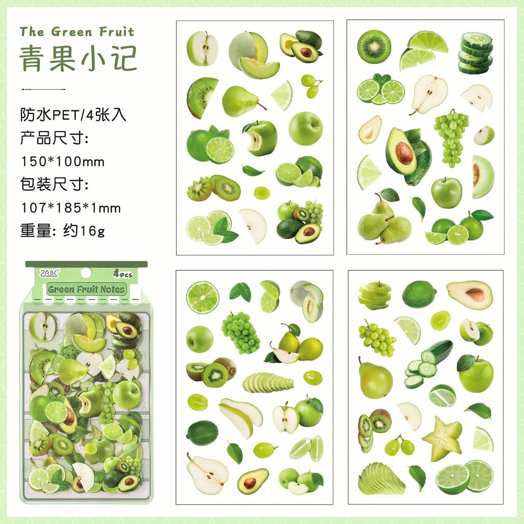 4 Sheets Fruit Theme Flat Stickers, Fresh Cute Style Journal Decor, Diary Album DIY Collage Material