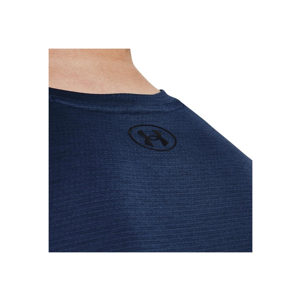 Under Armour Solid Color Crew Neck Side Slit Short Sleeve T-Shirt Men Tops Navy-Blue 1376791-408