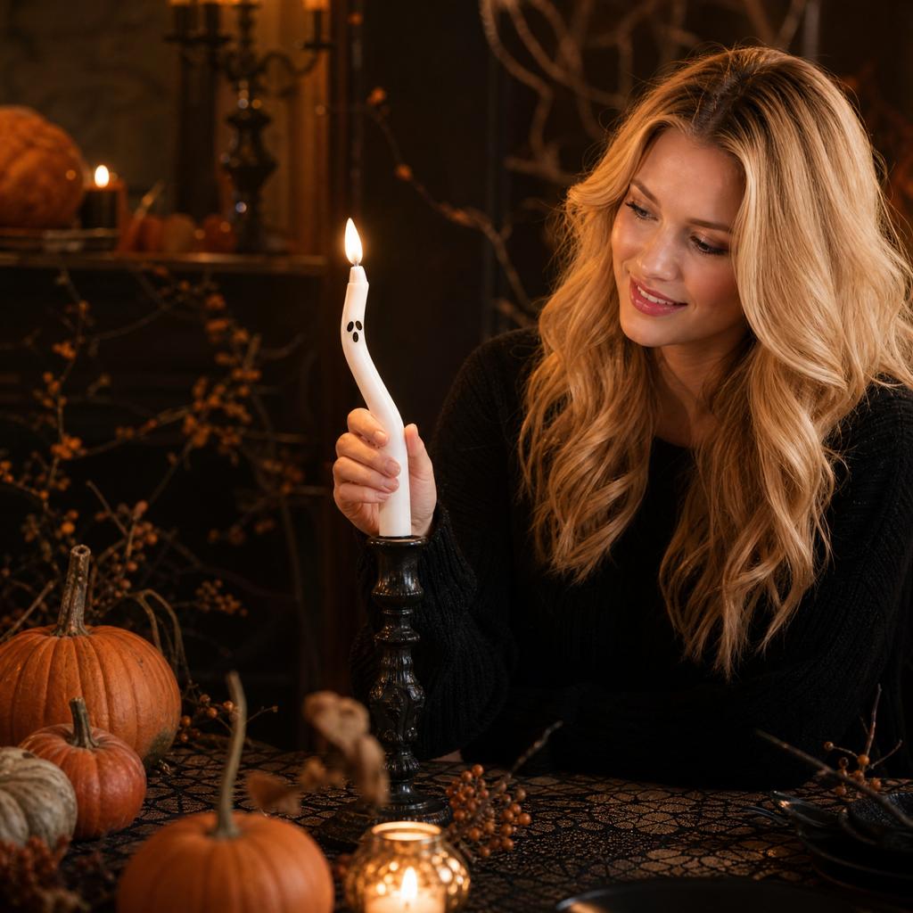 Halloween Candles with Faces and 4 Light-Up - Requires 1 AAA Battery (Batteries Not Included)