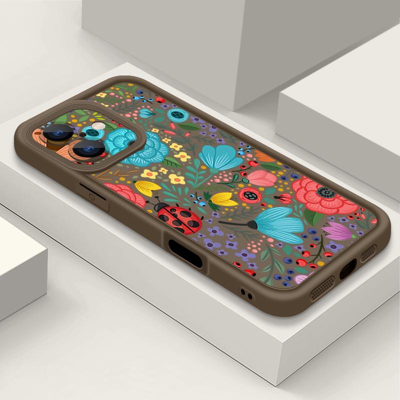 Colorful Flowers Ladybug Pattern Shockproof Phone Case For iPhone 16e 16 15 14 Pro Max 13 12 Pro 11 14 15 16 Plus Silicone Soft Matte Cover Fundas
