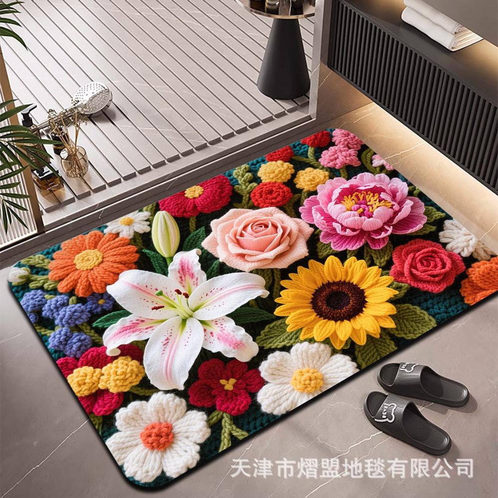 3D Flower Carpet Irregular Flower Shaped Water Absorbing Quick Drying Floor Mat Dirt Resistant and Wear-resistant Foot Mat