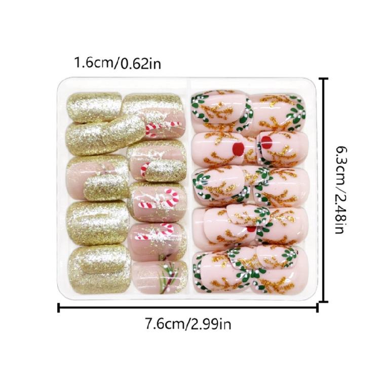 48 Pcs Candy Cane False Nail Christmas Full Cover Stick on Nail Short Square Press On Nail Manicures Supplies