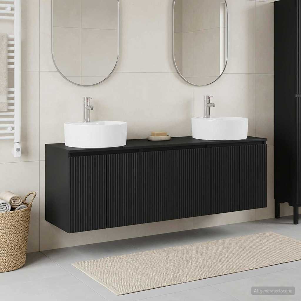 Bathroom Cabinet Set 3 Pcs Black 161.5 X 44.5 X 82 Cm
