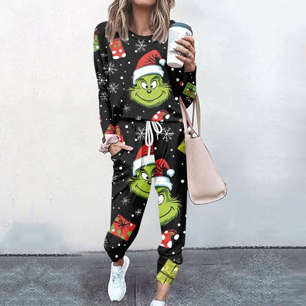 Sets für Damen, 2-teilig, Rundhalsausschnitt, Langarmshirts, Kordelzug, Jogginghose, Taschen-Sets