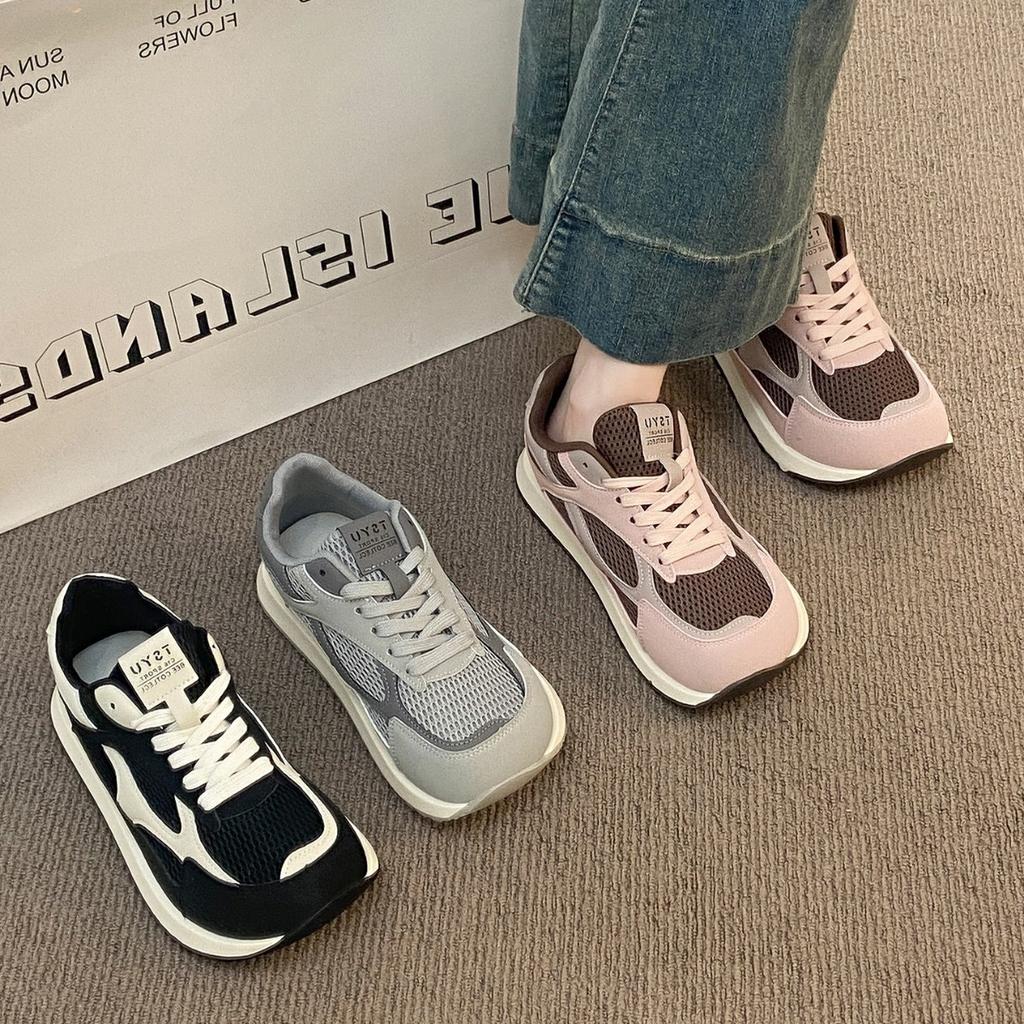 [Uncle Shoes] 2025 Thick-soled Gray Leisure Sports Summer Women's Lightweight New Forrest Gump Shoes German Training Shoes Mesh Surface