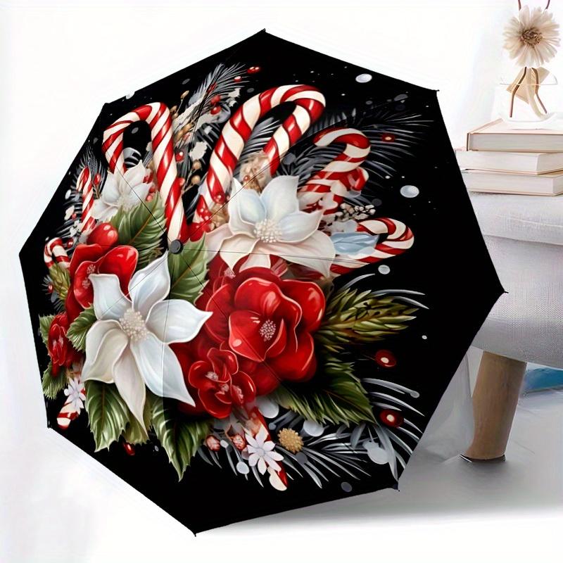 

1pc Christmas wreath Umbrella - 8-Rib Automatic Open/Close, Durable Foldable Design, Fashionable Compact Umbrella for Outdoor