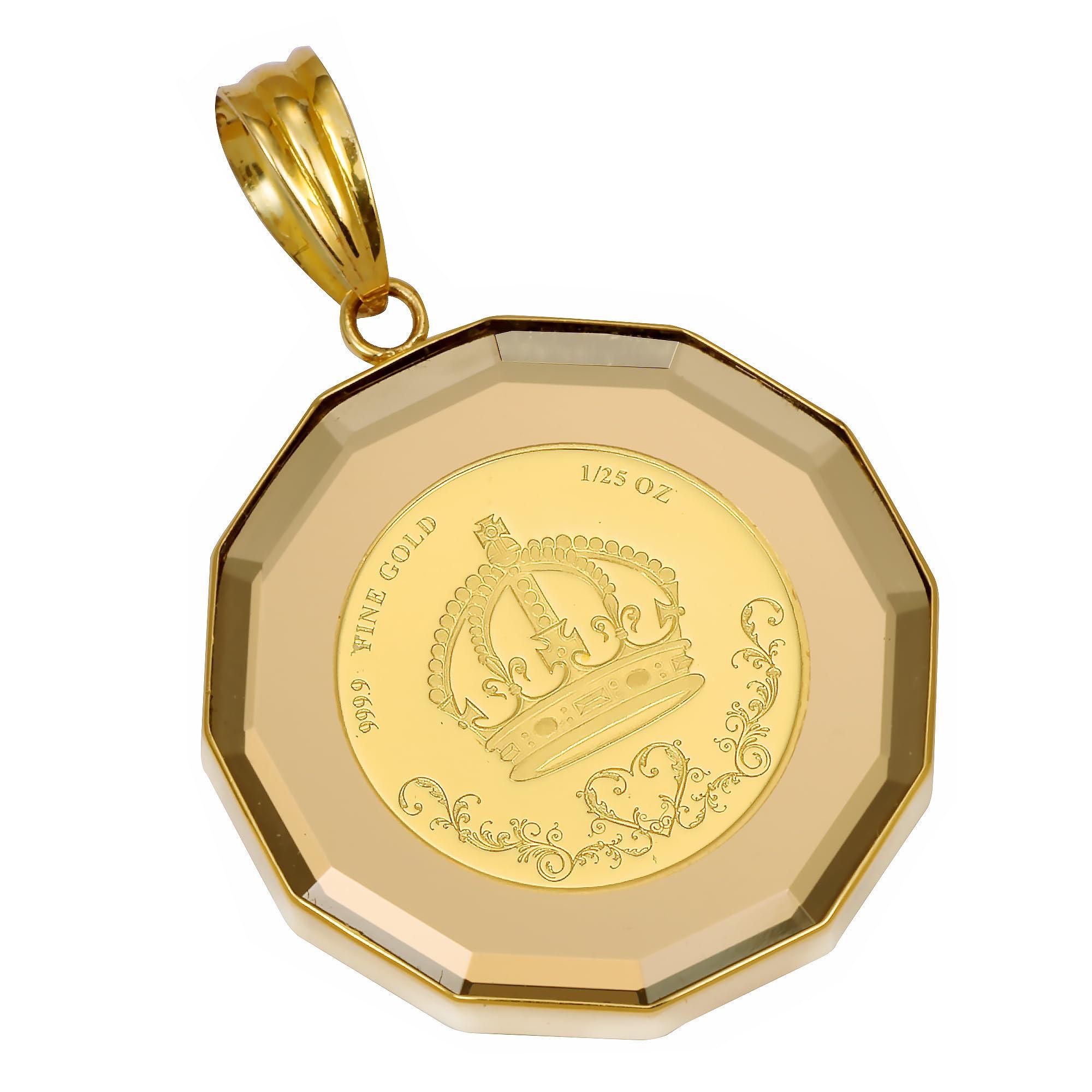 

K24 Pure Gold Coin Pendant Top Crown Lion Glass Gold K18 Engraved [SPERANZA] & 1/25oz 12-sided золотий