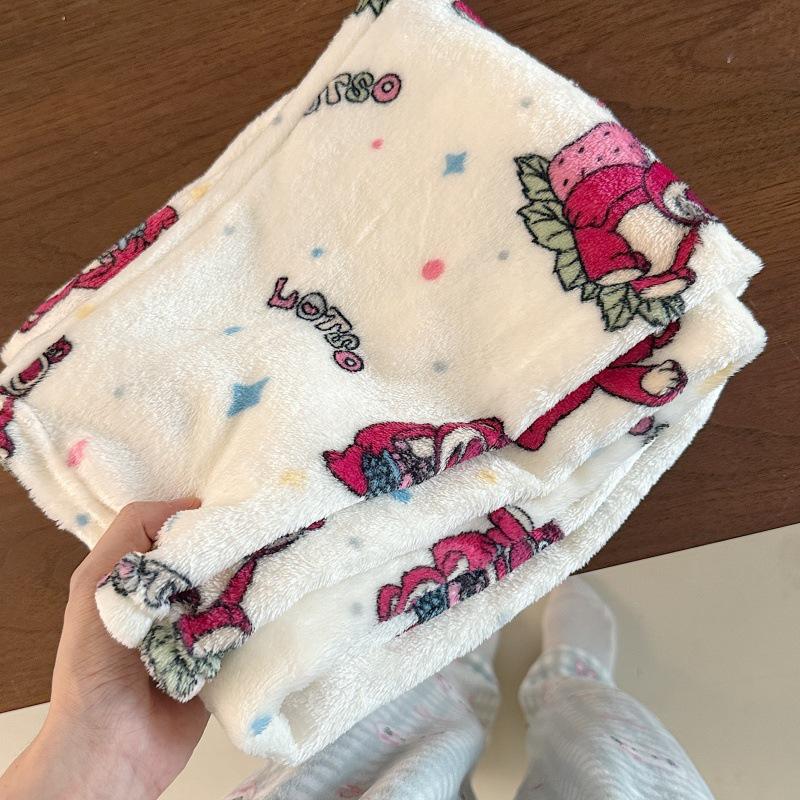 Women's Flannel Plaid Sleep Pants - Autumn/Winter Velvet Warm Coral Fleece Pajama Bottoms