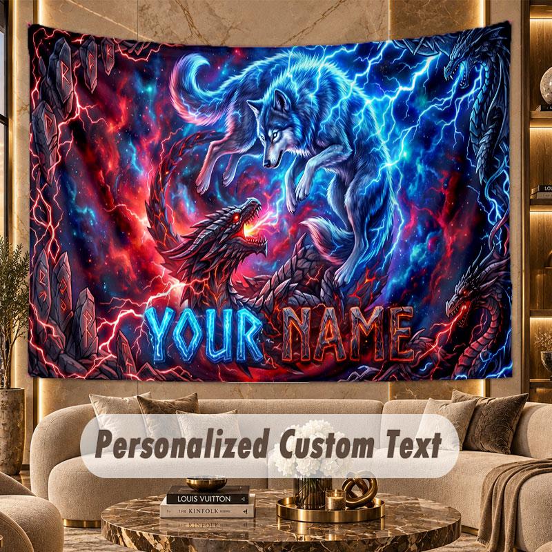 Wolf (167) Theme Wall Tapestry Customized With Name Text Personalized Hanging Tapestry For Bedroom Living Room Decor