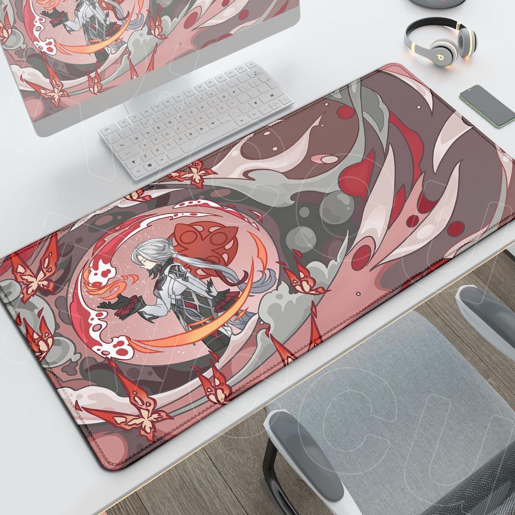 Genshin Impact Arlecchino Mouse Pad HD Grande per Computer Uffici Accessori Antiscivolo Anime Durevole Deskmat Bordo Bloccato Tappeti per Tastiera
