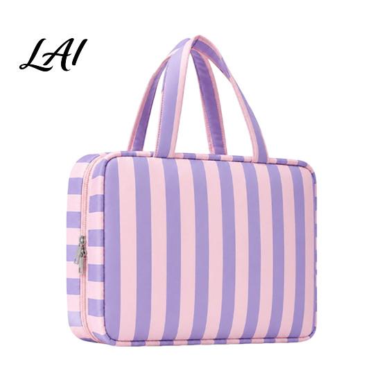 Multifunctional Organizer for Daily Essentials Stripes Travel Toiletry Bag 4 Compartments Waterproof Makeup Foldable Shower Kit Camping And Gym Case,