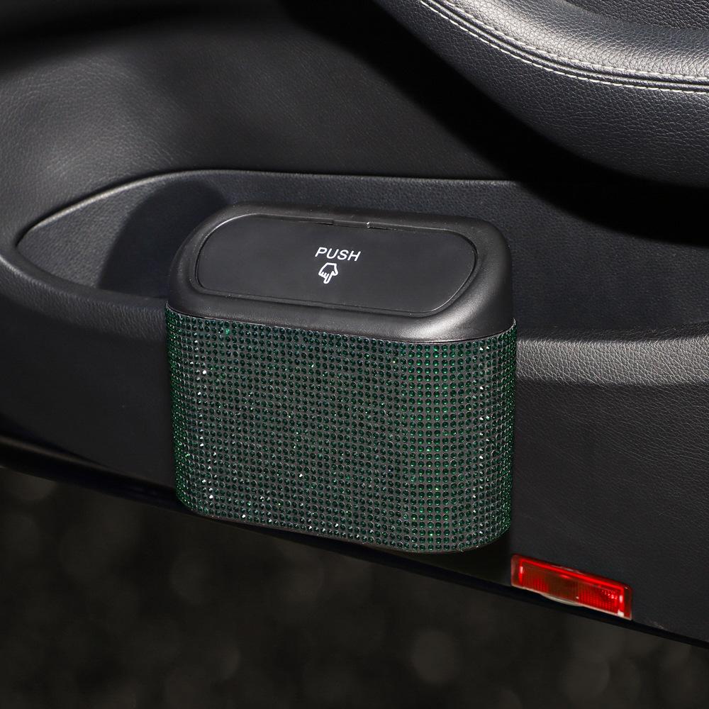 Diamond Crystal Car Trash Bin Hanging Vehicle Garbage Dust Case Storage Box Pressing Type Trash Can Auto Bling Accessories