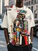 T-shirt da uomo con stampa artistica 3D, arte, graffiti, girocollo, manica corta, estiva, alla moda, casual, versatile, capo quotidiano, poliestere