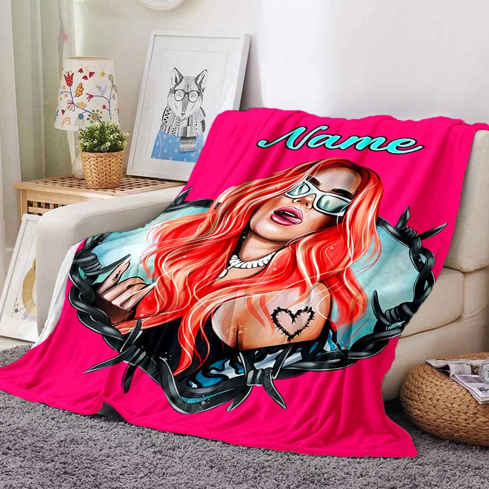Customiz Name Personality singer Karol G Blanket Soft &Warm Sofa Office Bed Travel Lunch Break Blanket, Gift Suitable All Seasons