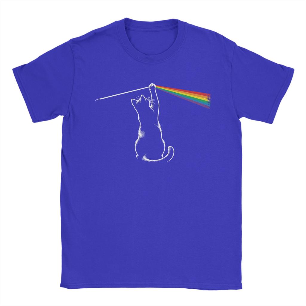 Unisex's Playing with Light Cat T Shirts 100% Cotton Tops Funny Short Sleeve Crew Neck Tee Shirt Unique T-Shirt